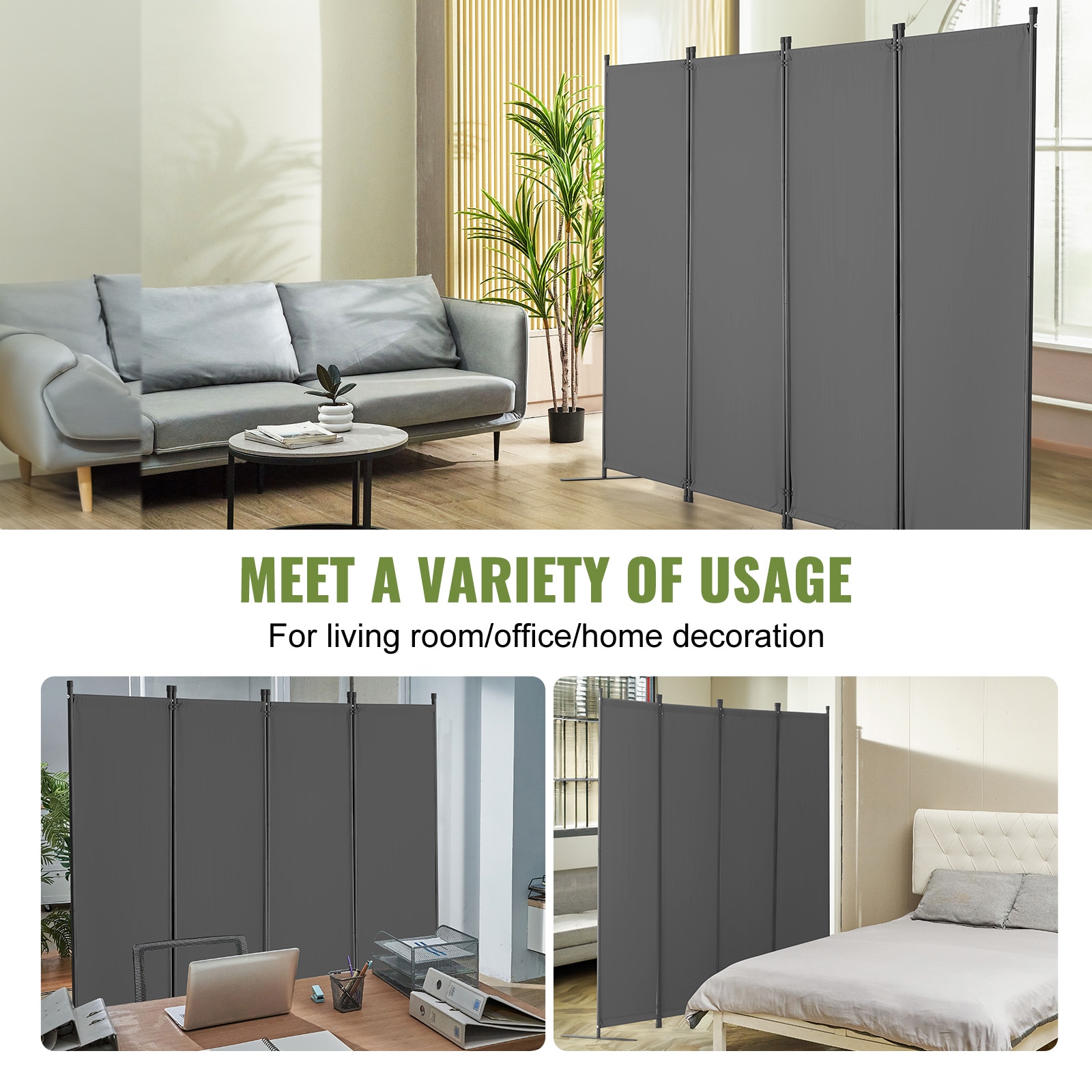 Fabric 4-panel Room Divider & Folding Privacy Screen For Home Office_voghion.com